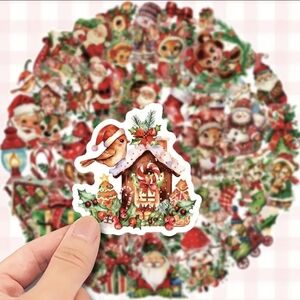 Festive Holiday Sticker Set with Santa and Cottage